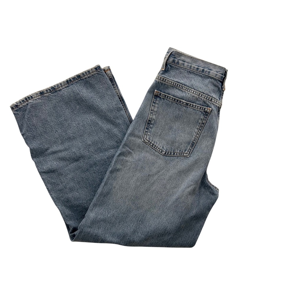 Zara Asymmetric Crossover Waist Wide Leg Jeans Medium Wash Blue Size 6 MEX 28